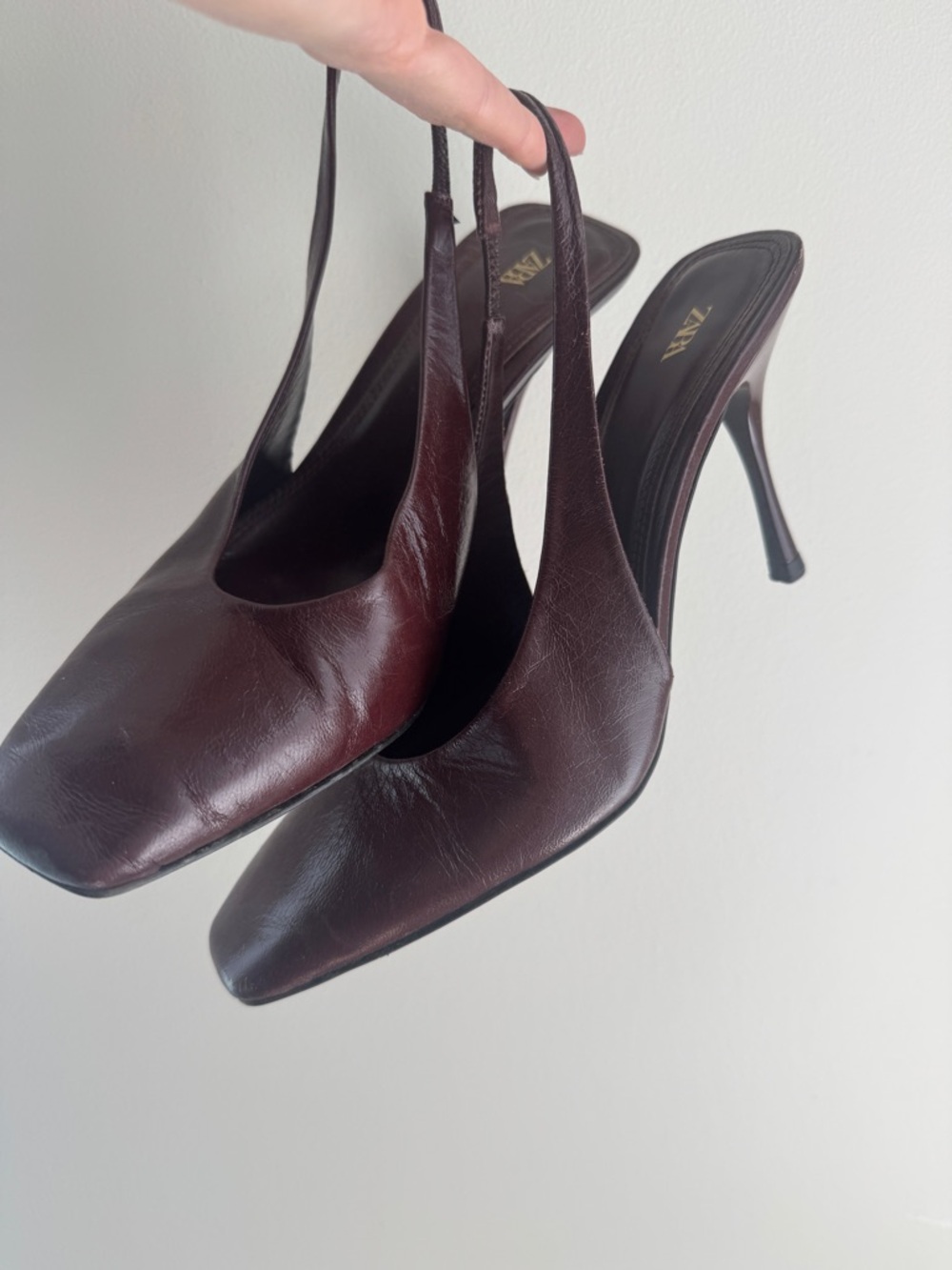 Zara Burgundy Leather Slingback Heels